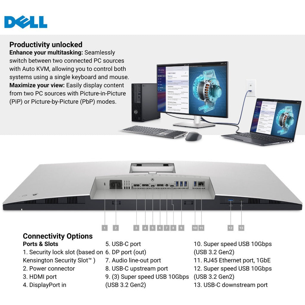 Dell UltraSharp 31.5-Inch 4K Monitor with USB-C Hub, 6-Feet HDMI Cables, and USB-C Cable Bundle