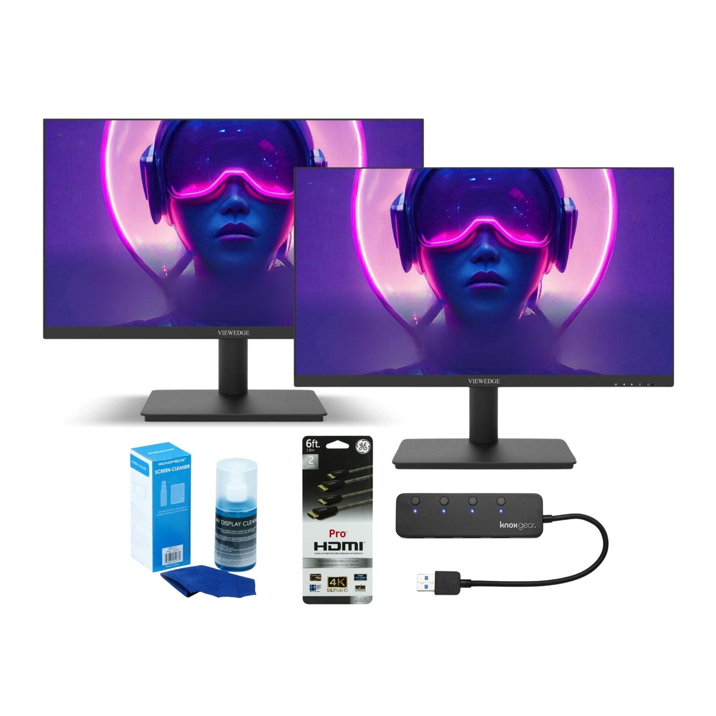 Viewedge 24-Inch Gaming Monitor (2-Pack) with HDMI Cables and Hub