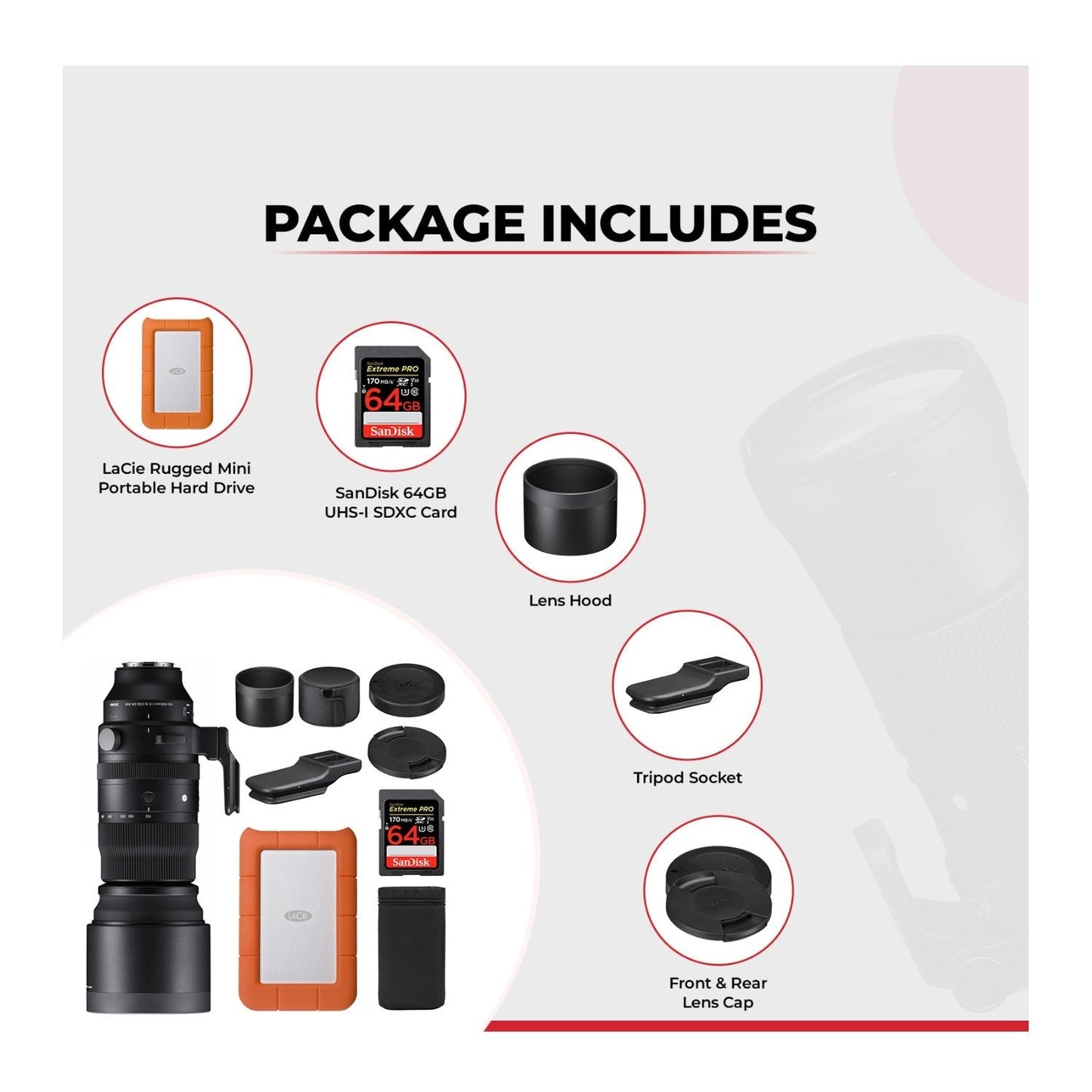 Sigma 150-600mm f/5-6.3 DG DN OS Sports Zoom Lens for Sony E with 1TB Hard Drive and 64GB SD Card
