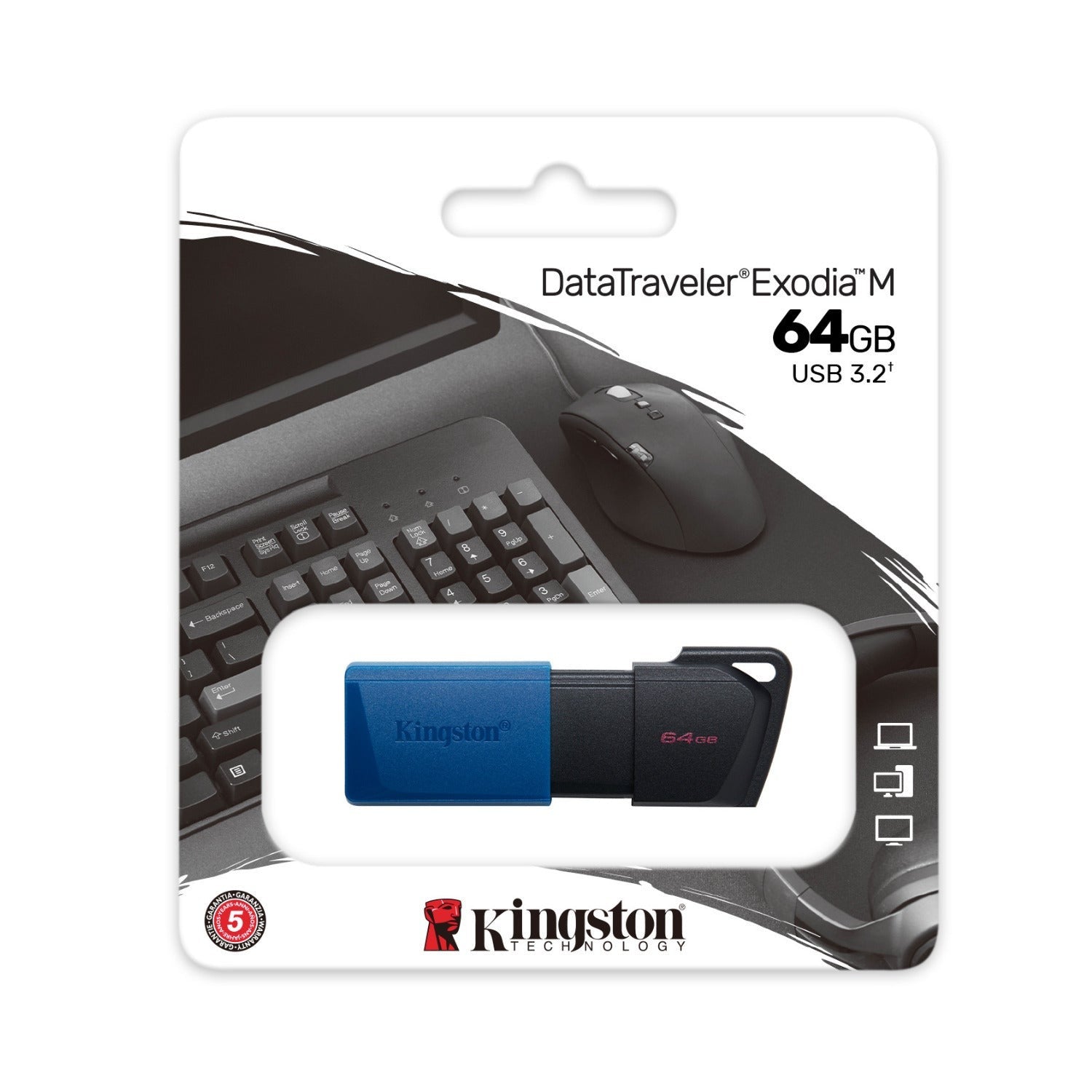 Kingston DataTraveler Exodia M 64GB USB 3.2 Flash Drive (5-Pack) and USB Adapter