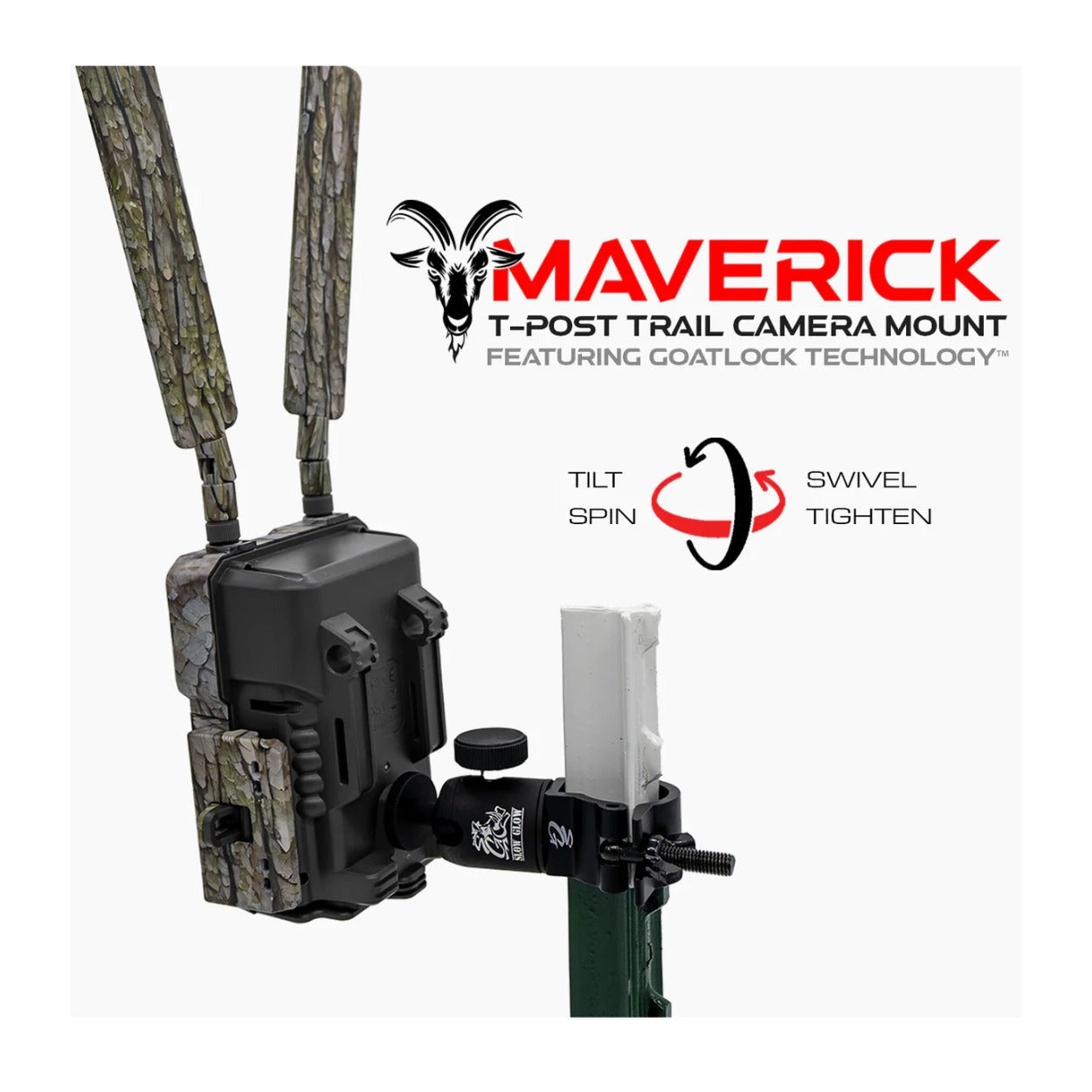 Slow Glow Maverick T-Post Trail Camera Mount with Adjustable Ball Head 2-Pack with Card Reader
