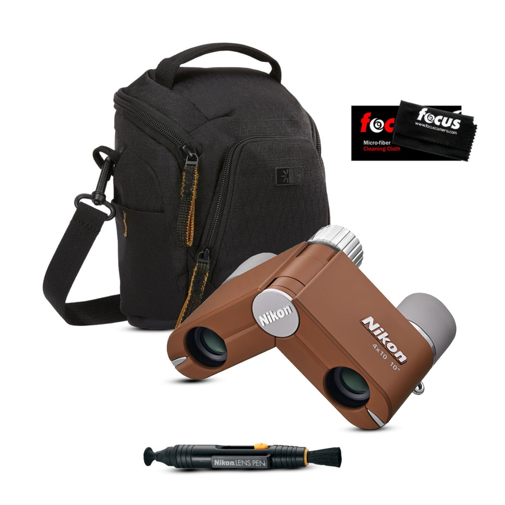Nikon 4x10D CF Pocket Binoculars (Amber Brown) with Shoulder Bag Bundle