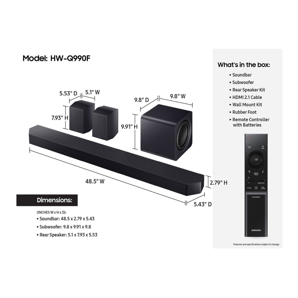 Samsung HW-Q990F/ZC 756-Watt 11.1.4 Channel Sound Bar with Wireless Subwoofer