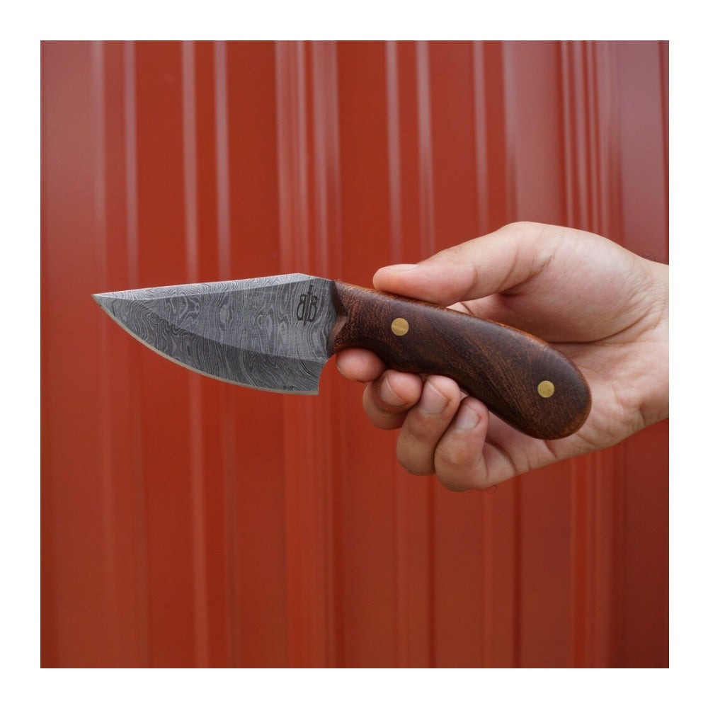BNB Knives Wild Skinner with Damascus Steel Blade and Leather Sheath