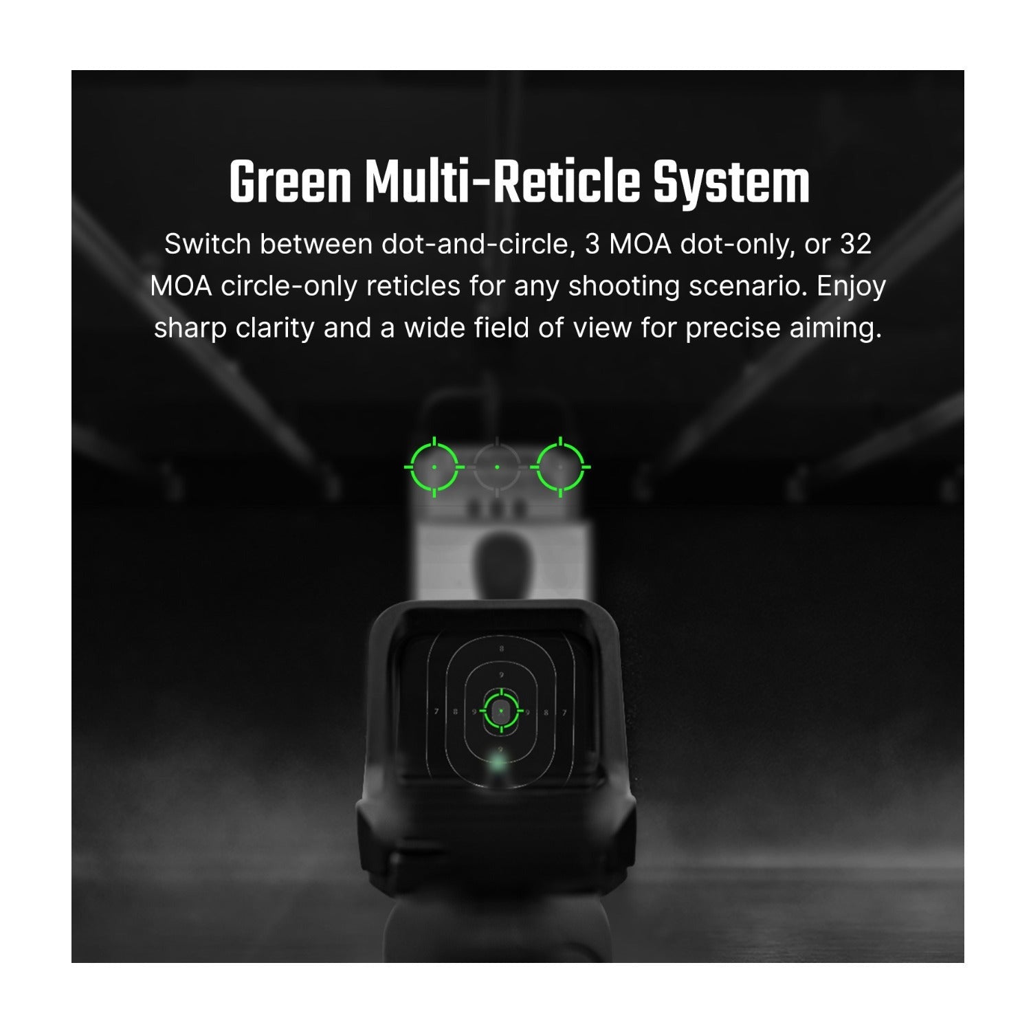 Osight C Multi-Reticle Green 3 MOA Dot & 32 MOA Circle Open Reflex Sight