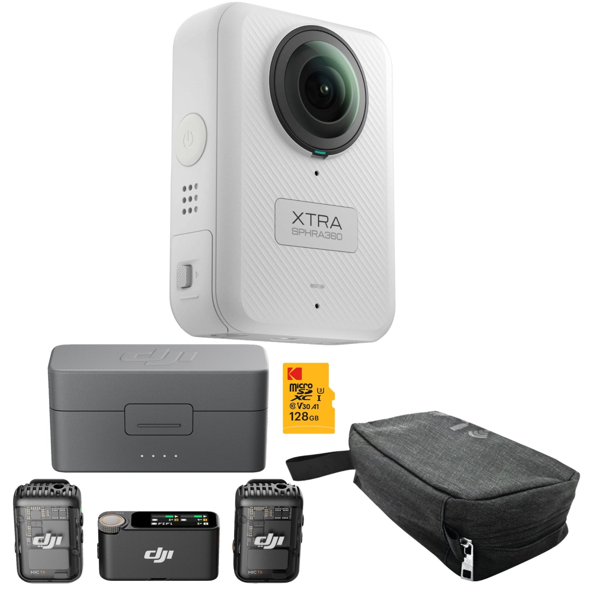 Xtra Sphra360 8K Video Action Camera with Wireless Microphone and Accessories