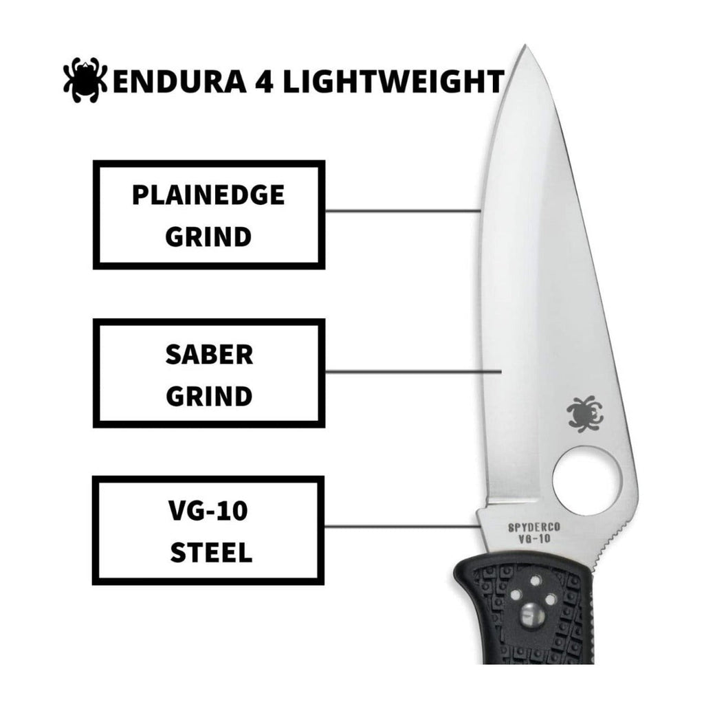 Spyderco Endura 4 3.80-Inch Durable Steel Blade Foldable PlainEdge Knife (Black)