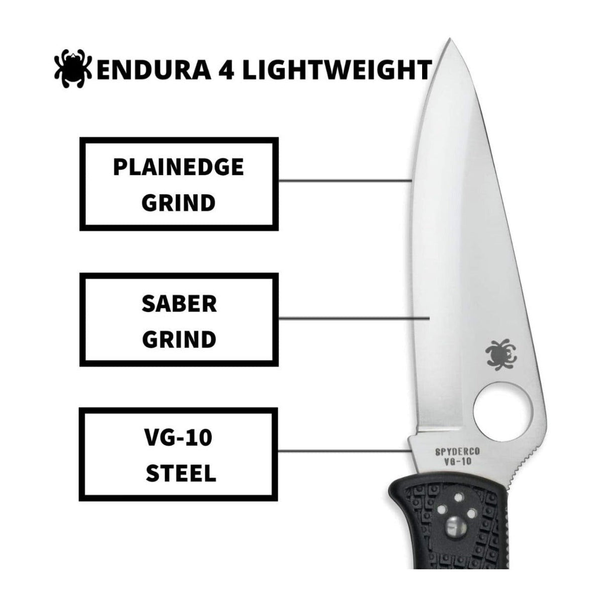 Spyderco Endura 4 3.80-Inch Durable Steel Blade Foldable PlainEdge Knife (Black)