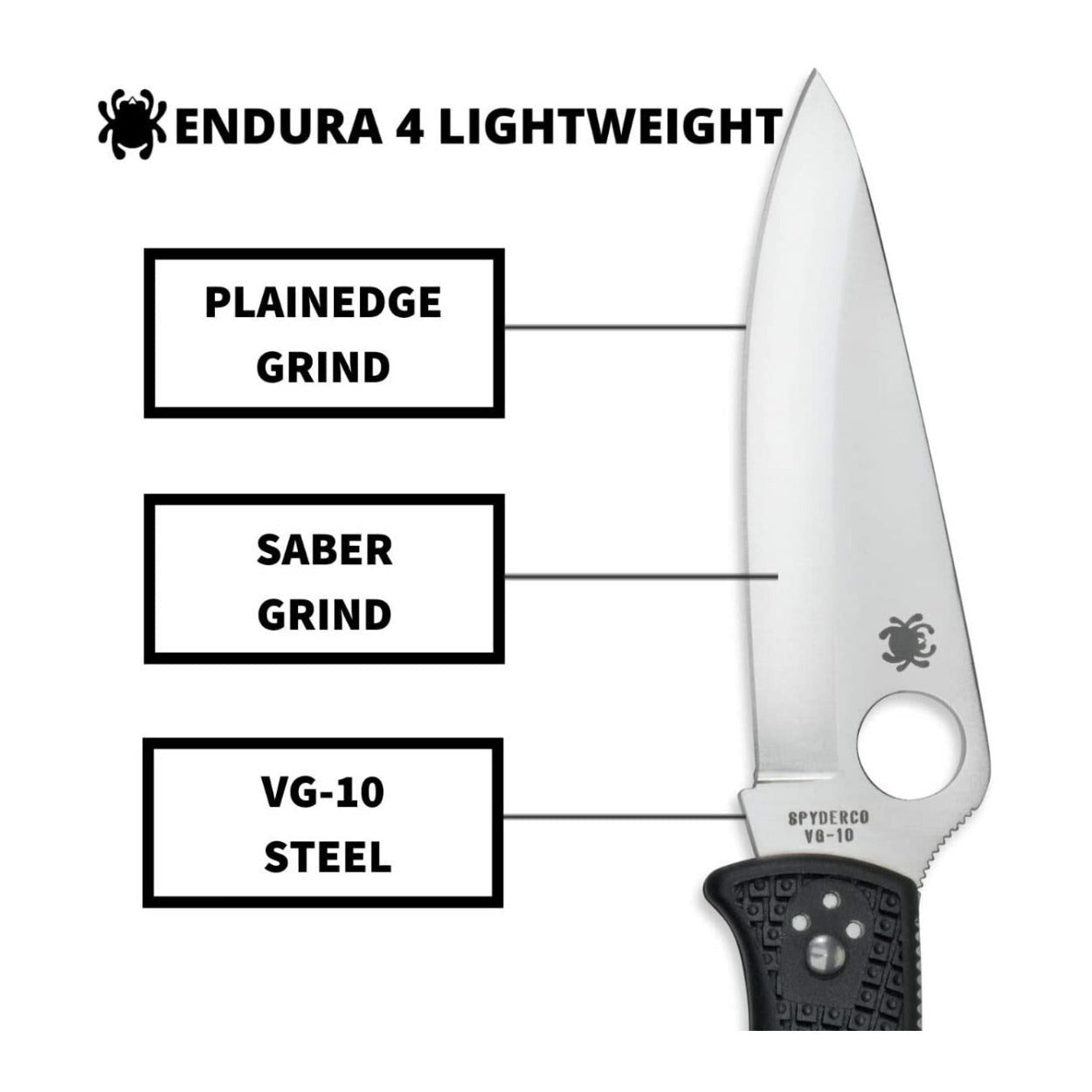 Spyderco Endura 4 3.80-Inch Durable Steel Blade Foldable PlainEdge Knife (Black)