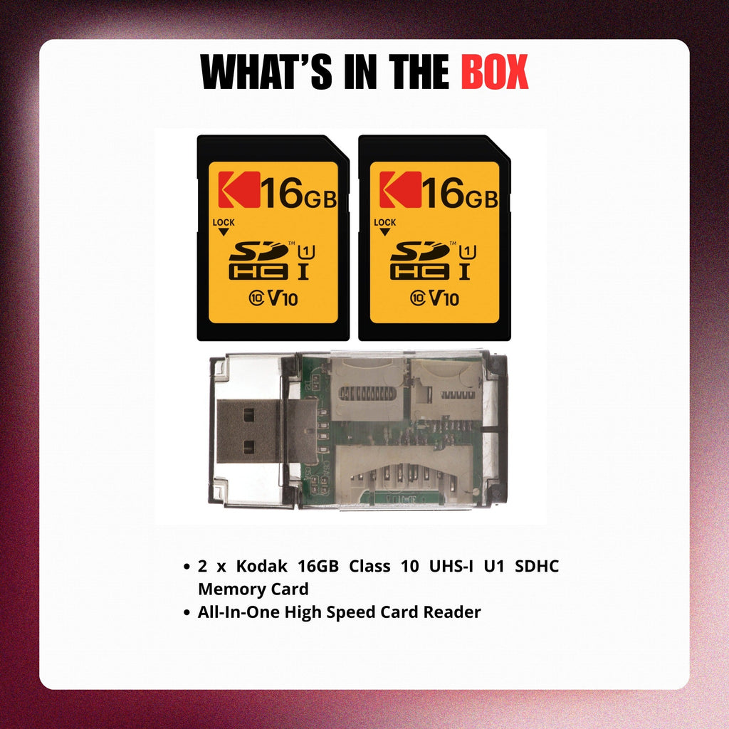 Kodak 16GB Class 10 UHS-I U1 SDHC Memory Card with Card Reader Bundle