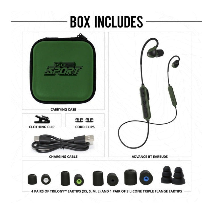 ADVANCE BT Tactical Earbuds with Bluetooth, 26 NRR, OD Green