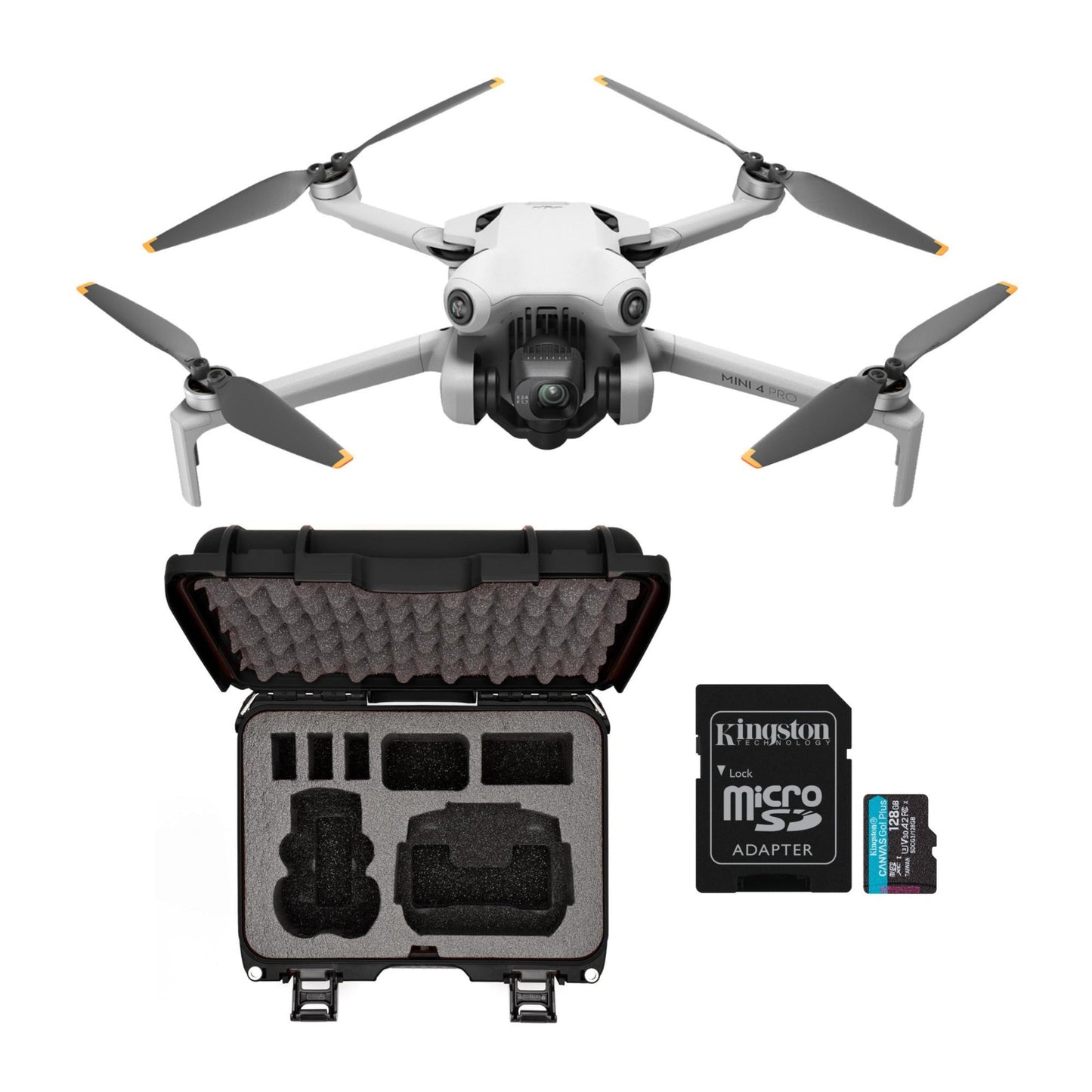 DJI Mini 4 Pro (DJI RC 2) (GL) with Custom Insert Hard-Shell Storage Case and 128GB Memory Card