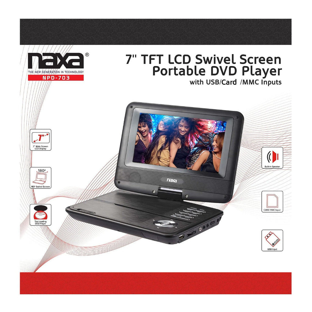 Naxa Electronics NPD-703 7-inch TFT LCD Swivel Screen Portable DVD Player with Memory Card Support