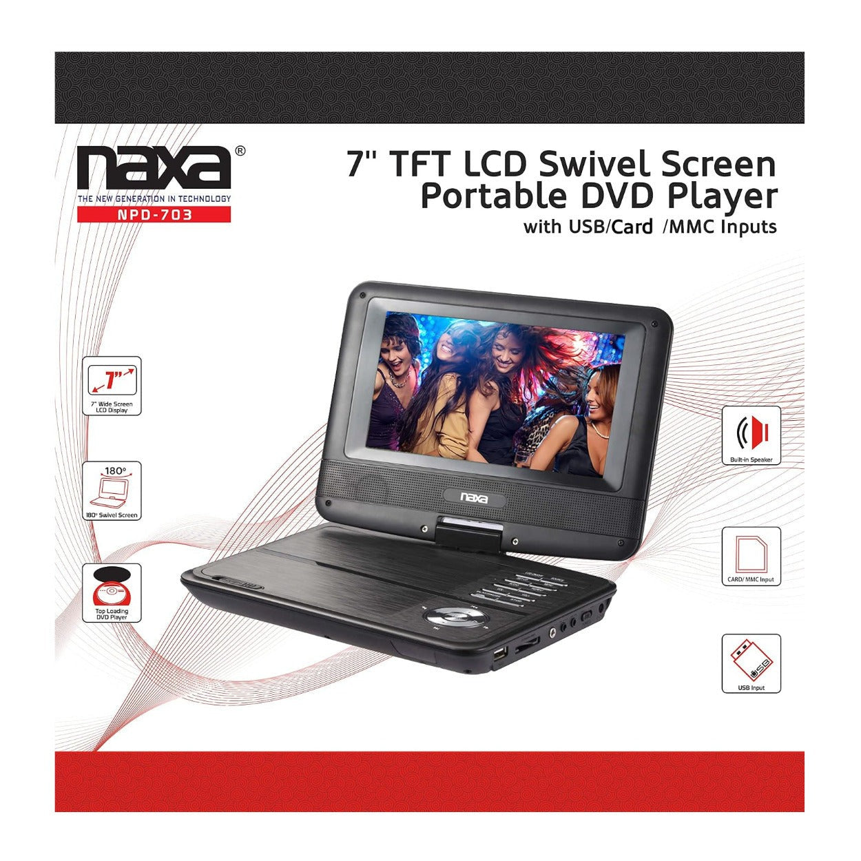 Naxa Electronics NPD-703 7-inch TFT LCD Swivel Screen Portable DVD Player with Memory Card Support