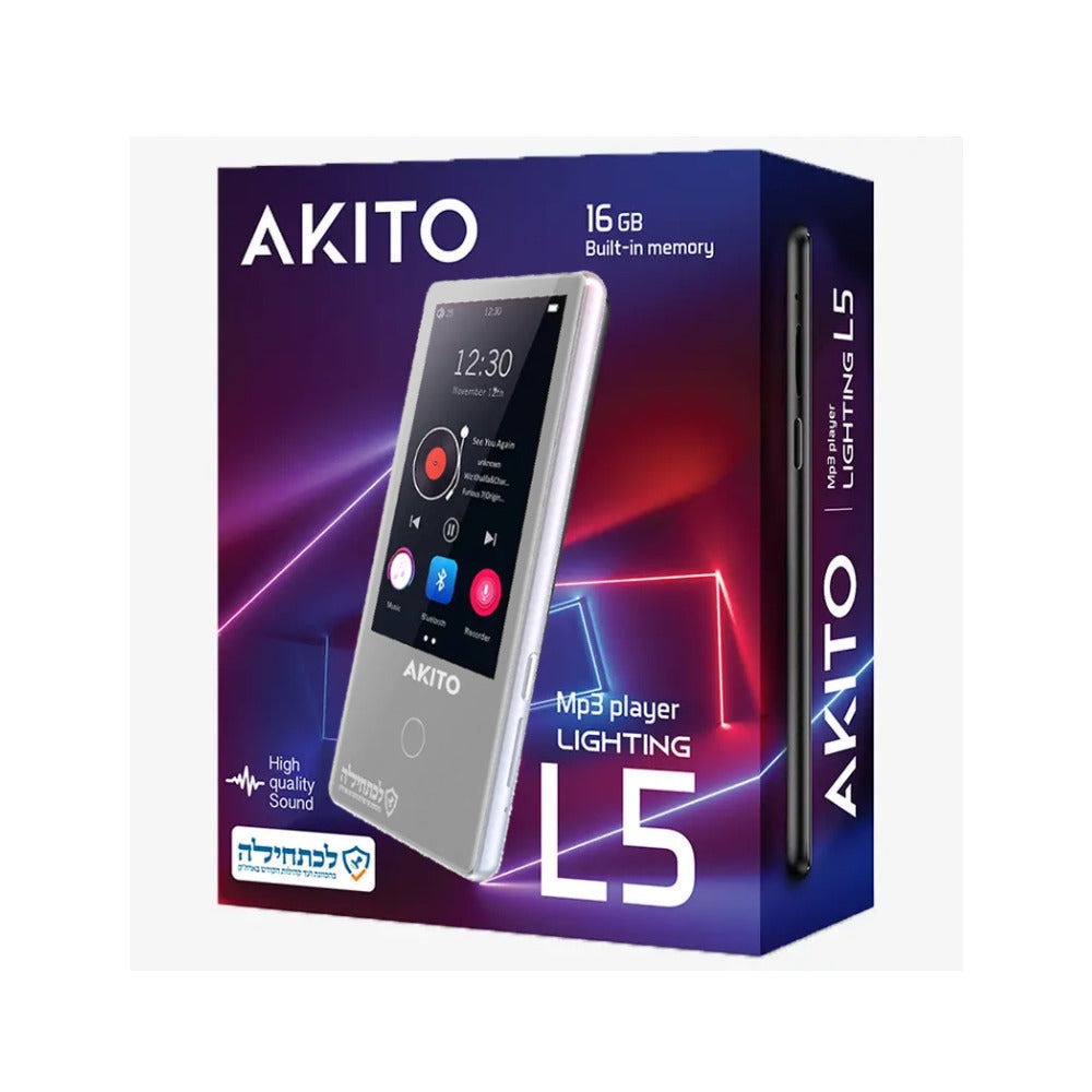 AKITO L5 16GB Kosher MP3 Player with Buttons, Built-in Speakers, Recorder, and Touch Screen (Silver)