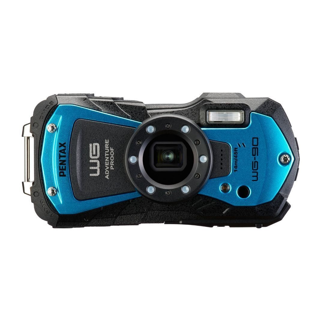 PENTAX WG-90 Compact Camera, Blue w. Accessory Cleaning Kit Bag and SanDisk 64GB Ultra SDXC UHS-I Memory Card