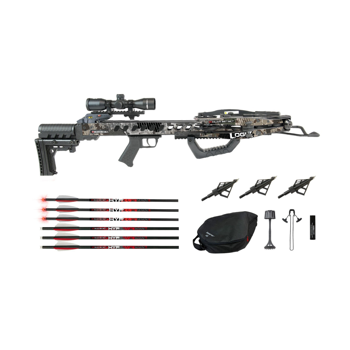Killer Instinct LogiX DC Crossbow Bundle with Bolts, Case and Broadheads