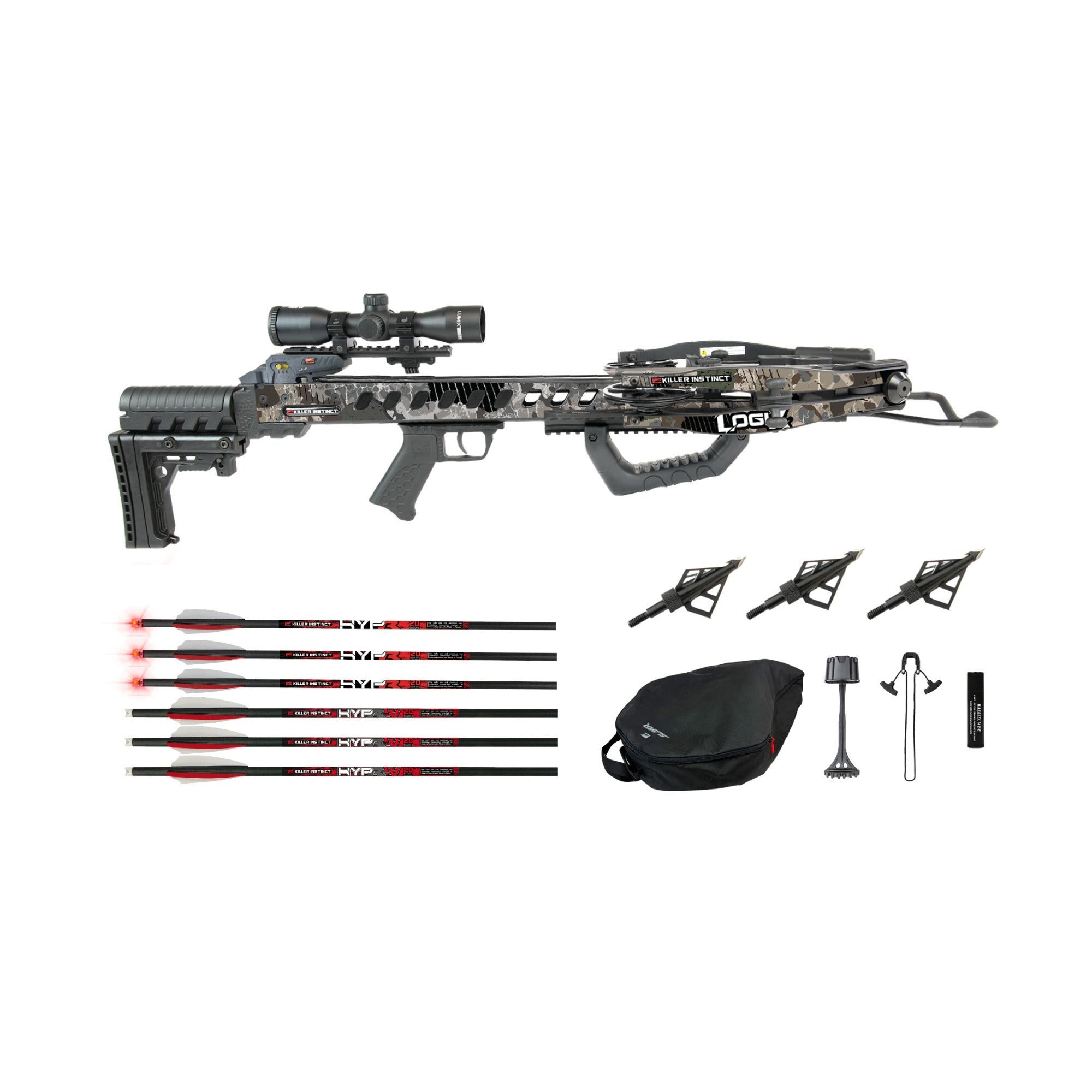 Killer Instinct LogiX DC Crossbow Bundle with Bolts, Case and Broadheads