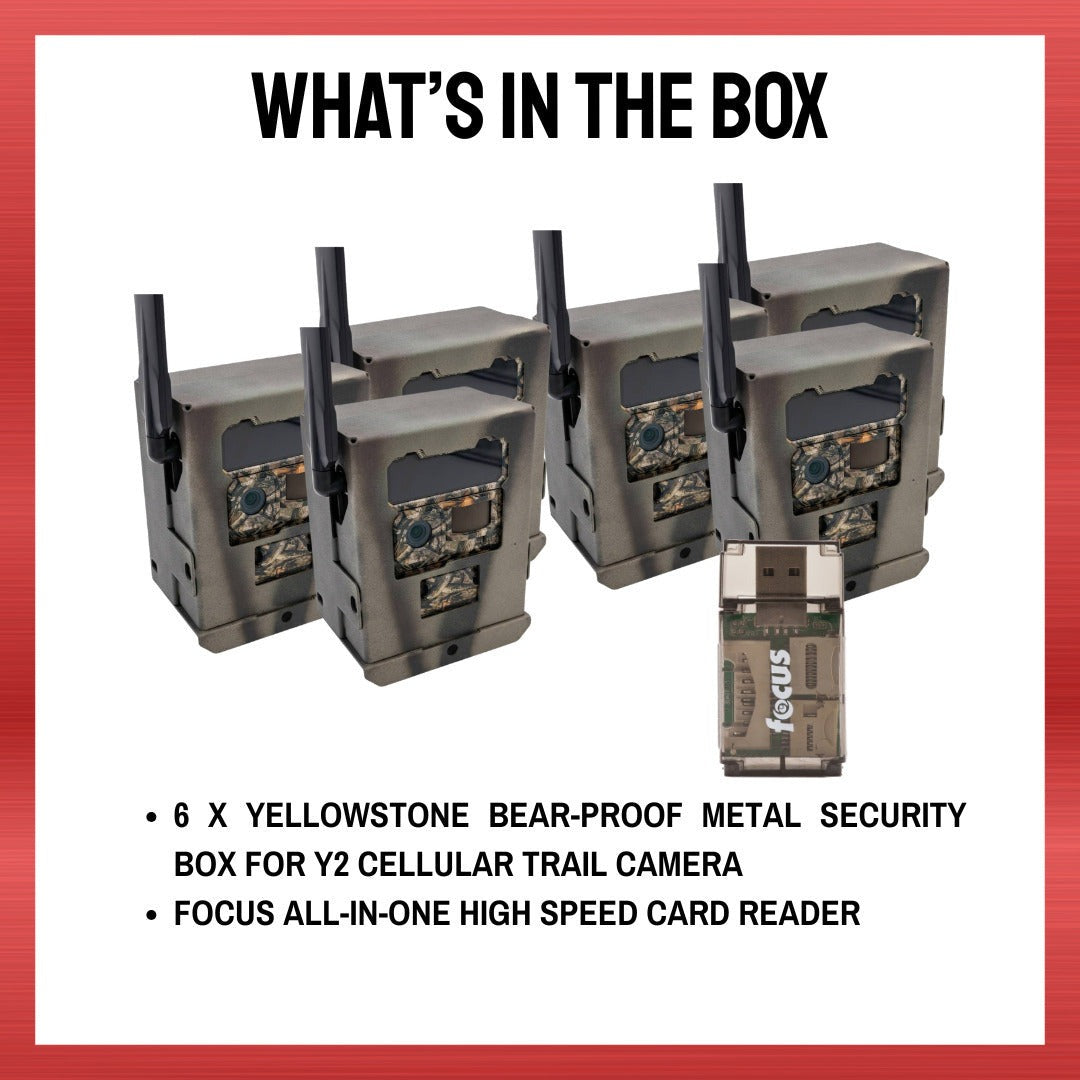 Yellowstone Metal Box for Y2 Cellular Trail Camera (6 Pack) with Card Reader