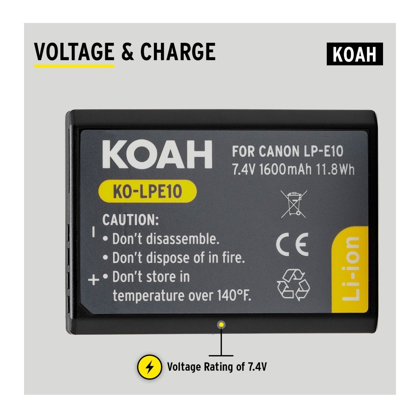 Koah PRO Canon LP-E10 Rechargeable Replacement 1600mAh Battery and Charger