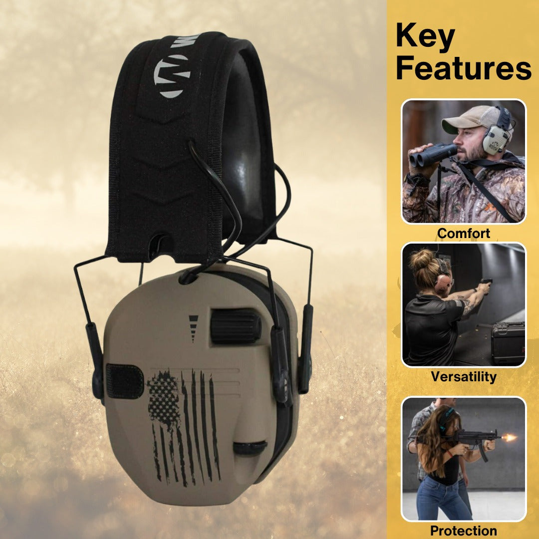 Walker's Razor Walkie Talkie Bundle with Ear Muff (US Flag-FDE) and Accessories