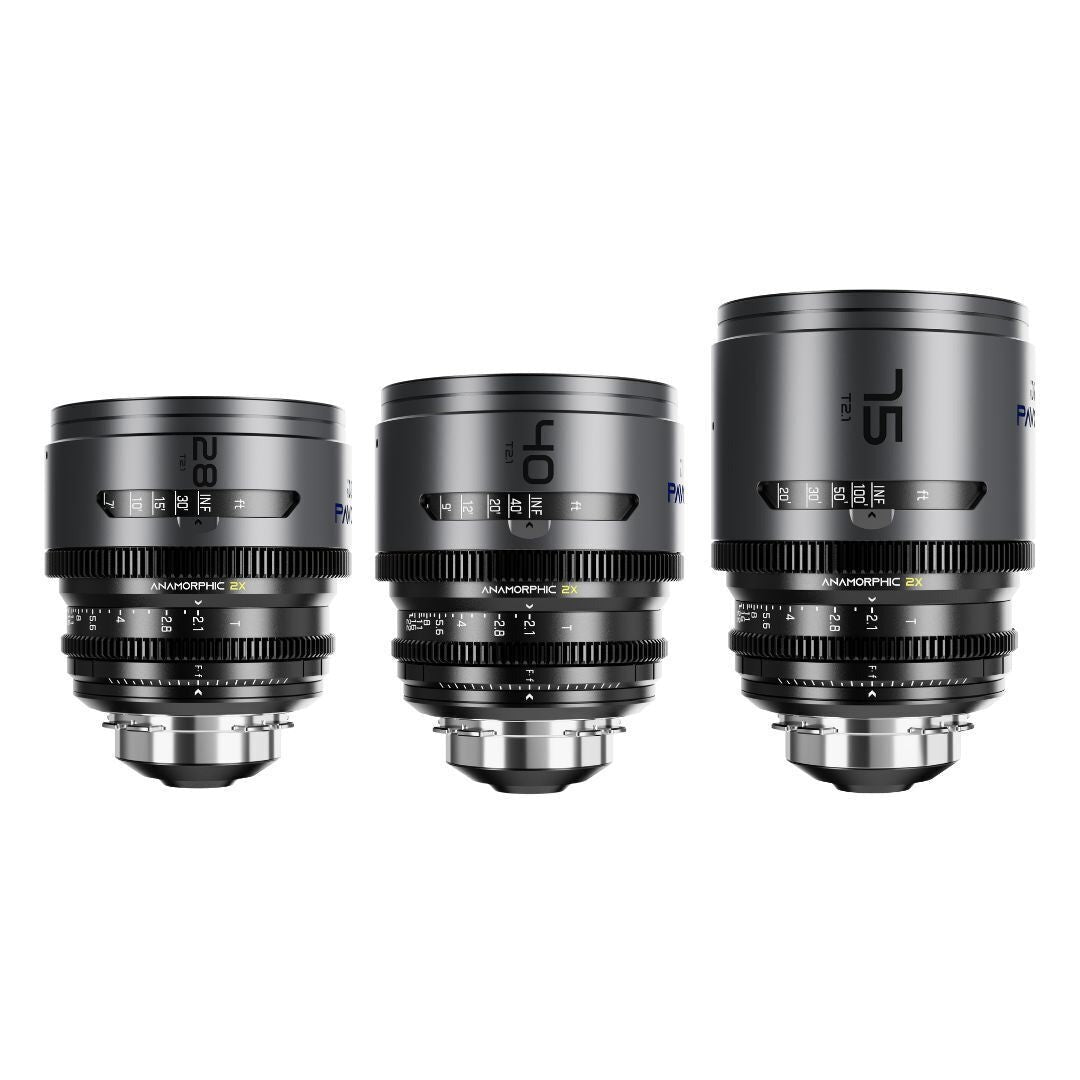 DZOFilm Pavo 2x Anamorphic T2.1 3-Lens Set with Blue Coating, PL or EF Mount (Space Gray and Black)