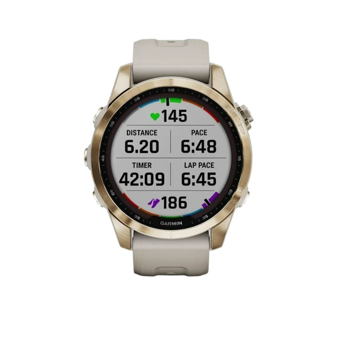 Garmin fenix 7S Sapphire Solar, Cream Gold Ti w/ Light Sand Band
