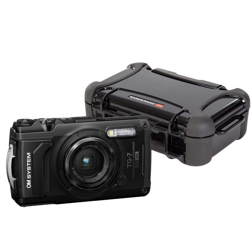 OM SYSTEM Tough TG-7 Digital Camera (Black) Bundle with Waterproof Hard Case
