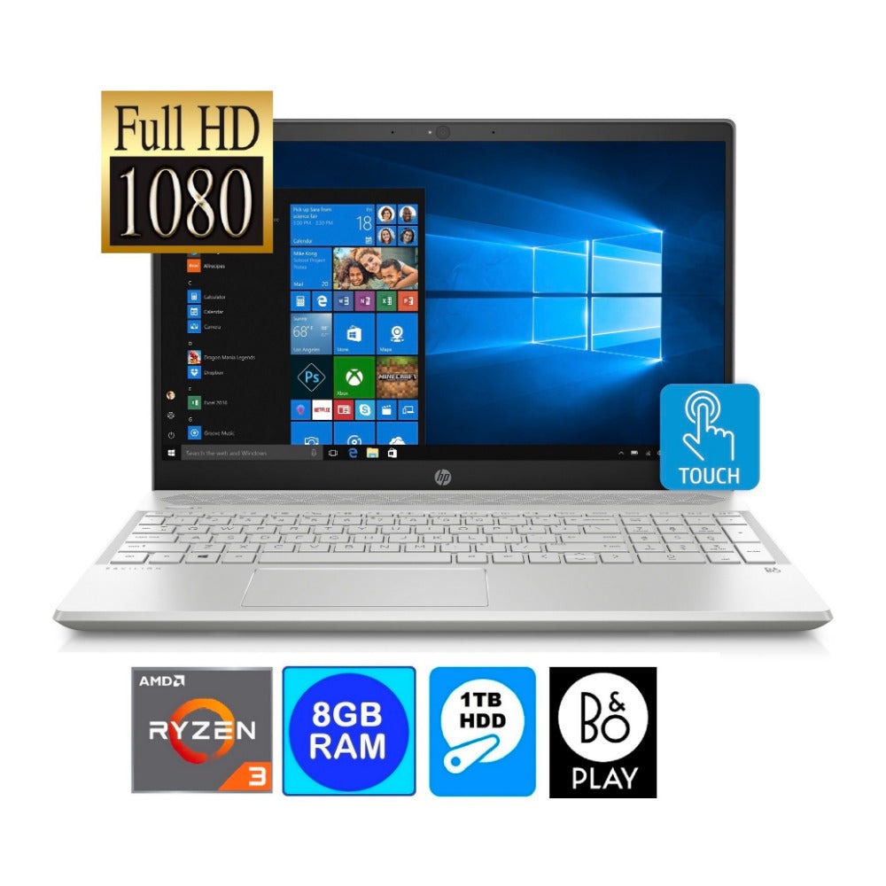 HP Pavilion 15 Laptop, 15.6" Full HD Touch, AMD Ryzen 3, 8GB RAM, 1TB HDD, B&O Audio (Certified Refurbished)