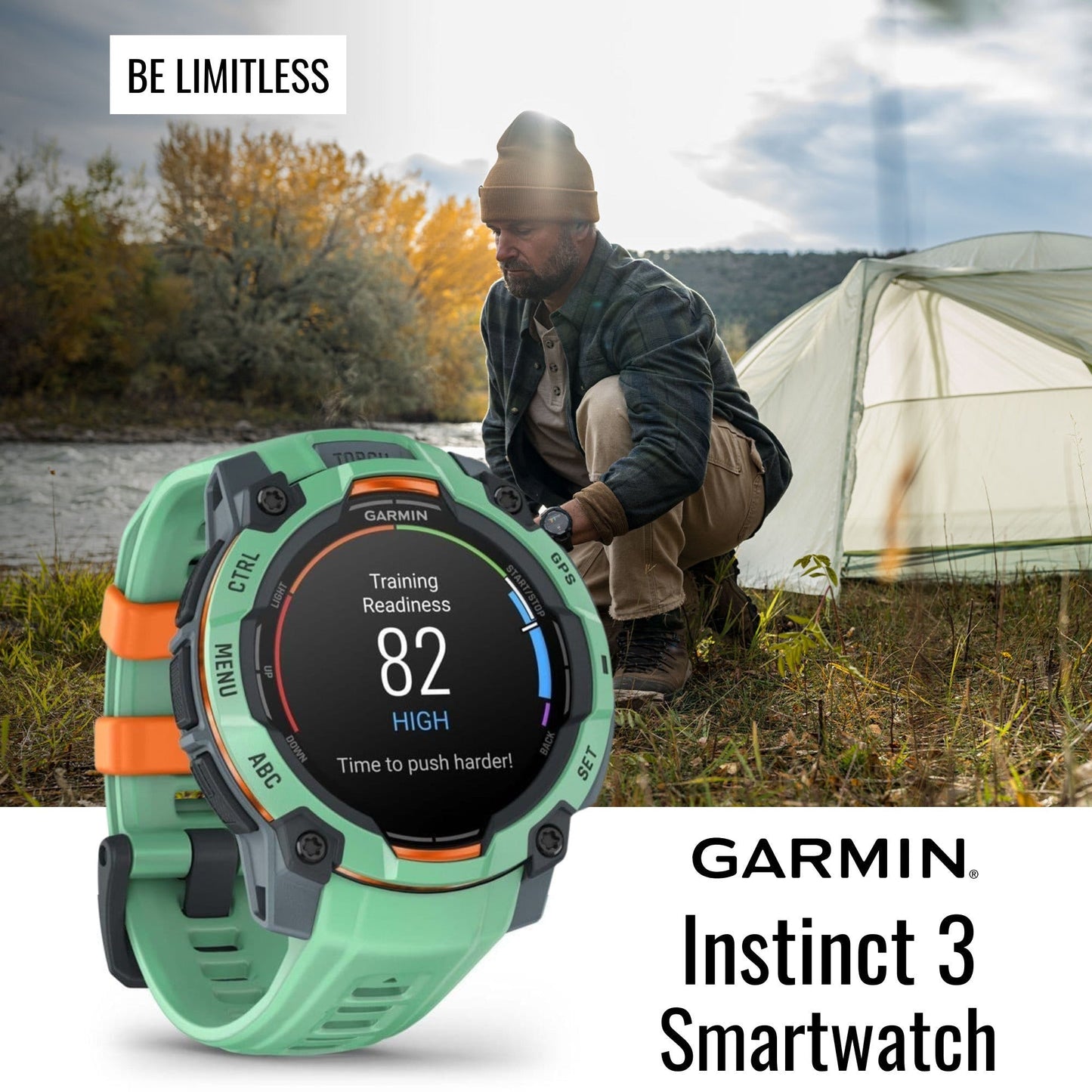 Garmin Instinct 3 45mm AMOLED GPS Smartwatch (Neo Tropic) and Focus Camera Charger Stand Bundle