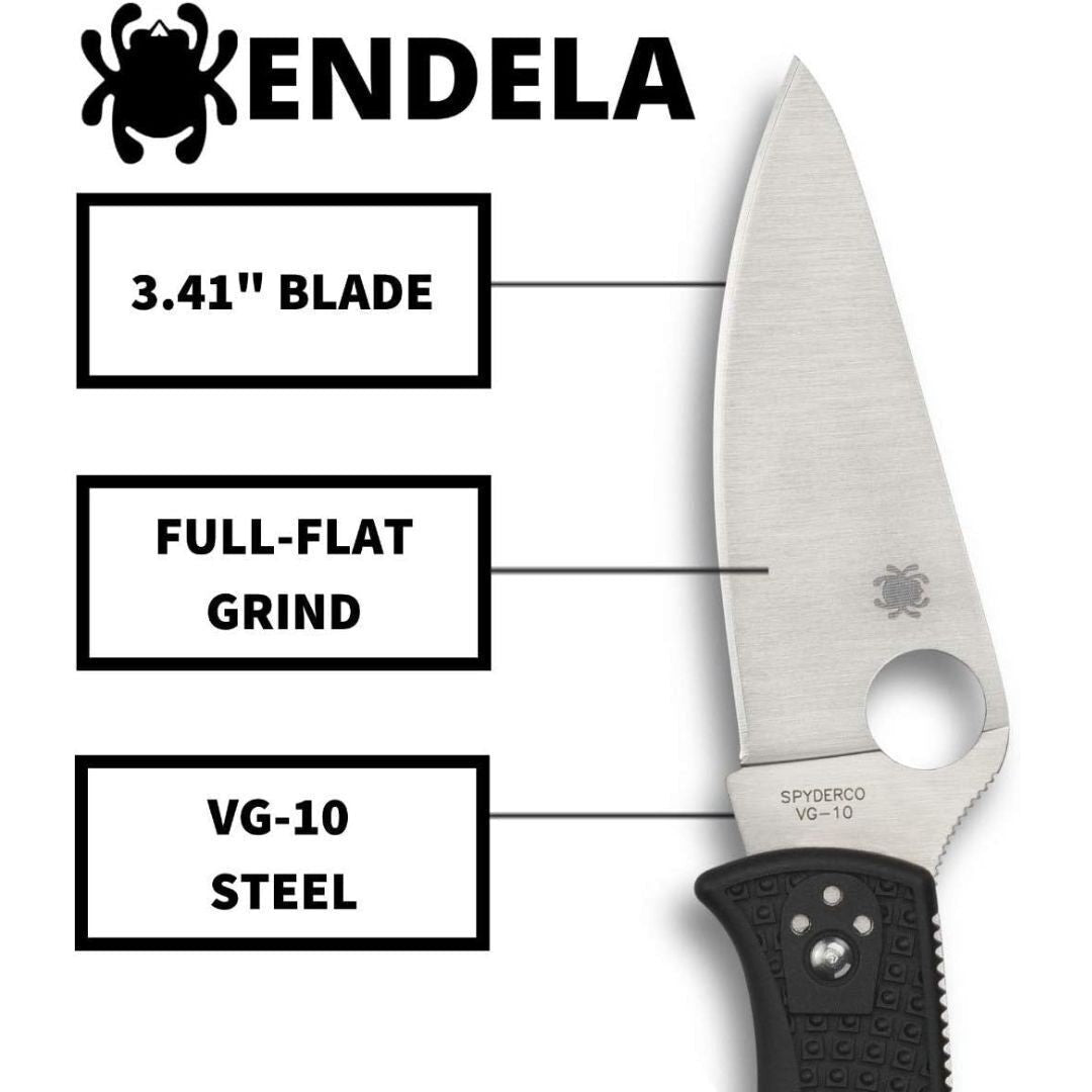 Spyderco Endela Lightweight Folding Knife with VG-10 Steel PlainEdge Blade and Black FRN Handle