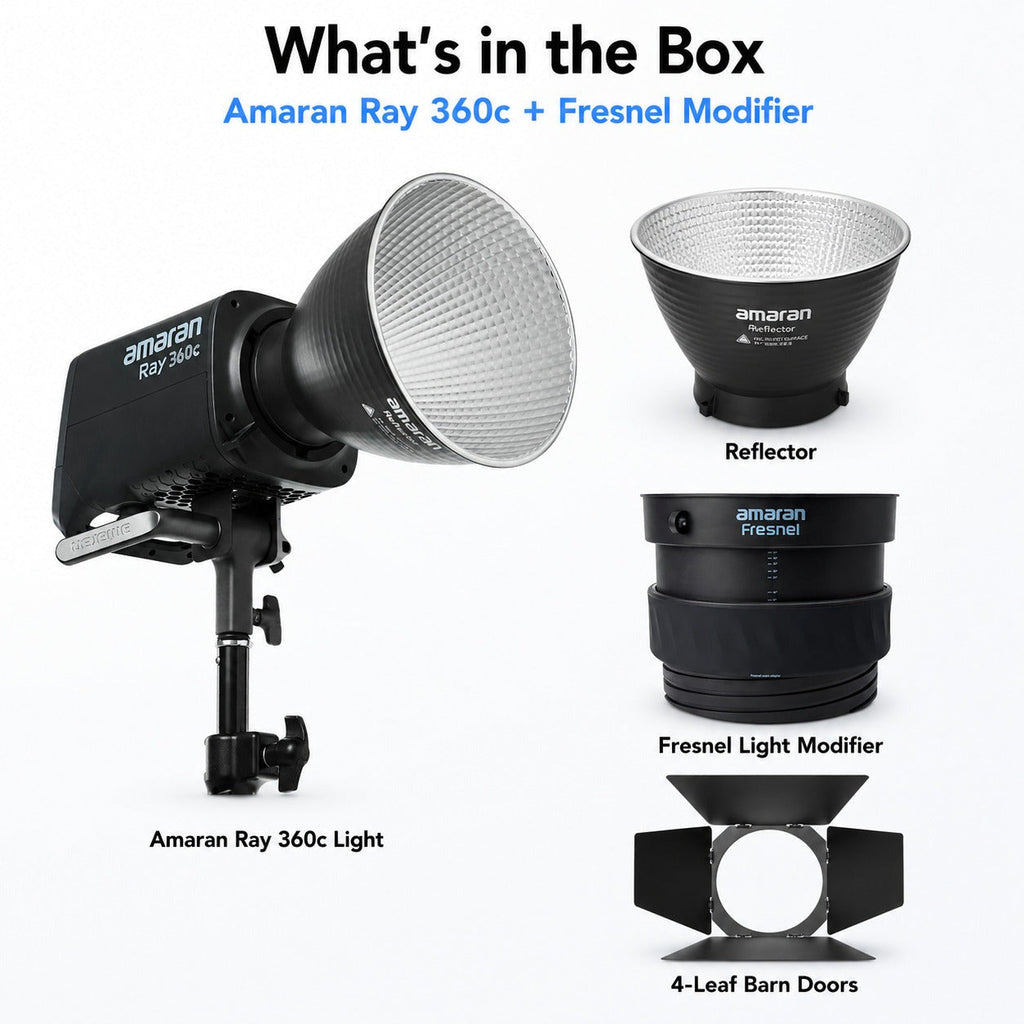 Amaran Ray 360c Full-Color COB Video Light (US) Bundle with Fresnel Light Modifier