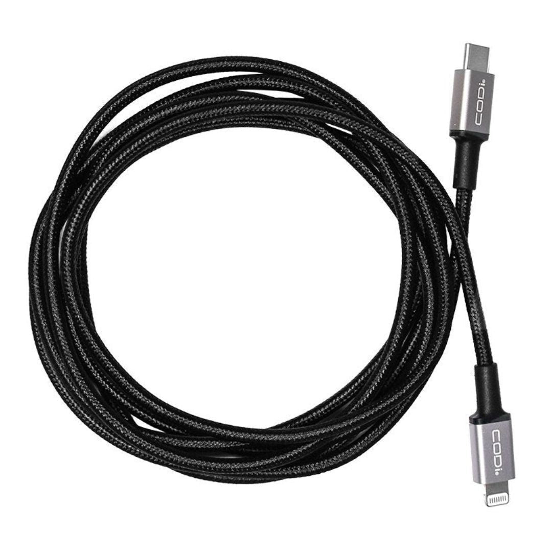CODi 6-Feet Braided Nylon USB-C to MFI Lightning Charge and Sync Cable (Black)