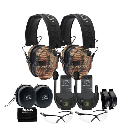 Walkers Razor Walkie Talkie Bundle with Ear Muff (American Flag) and Accessories
