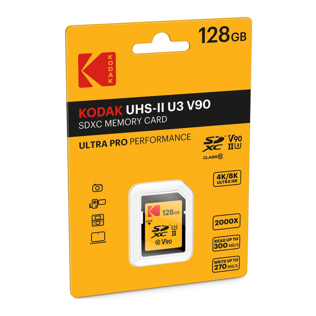 Kodak 128GB UHS-II U3 V90 Ultra Pro SDXC Memory Card (290MB/S R, 230MB/s W)