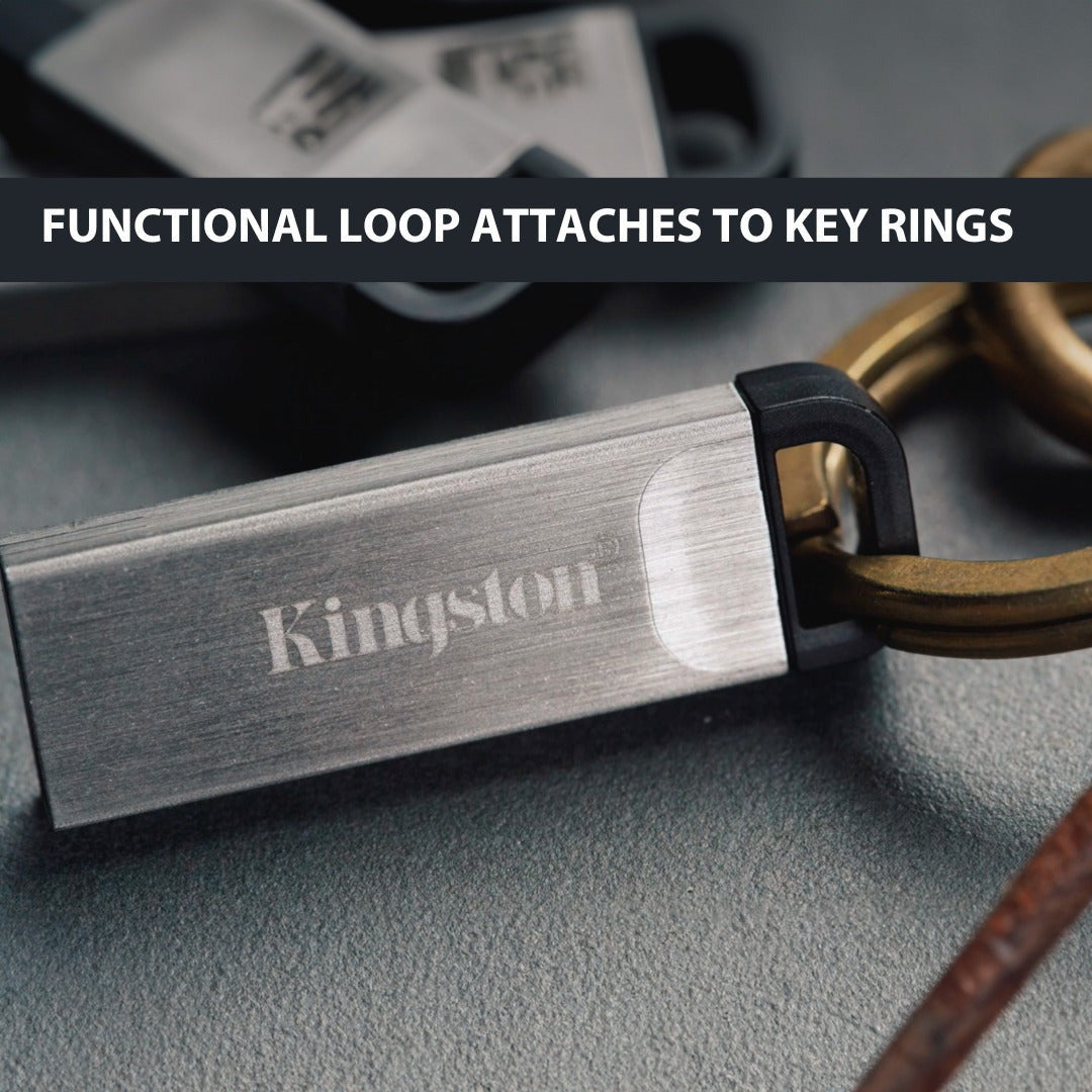 Kingston 128GB DataTraveler Kyson USB 3.2 Flash Drive (5-Pack) and Focus Camera Keyrings Bundle