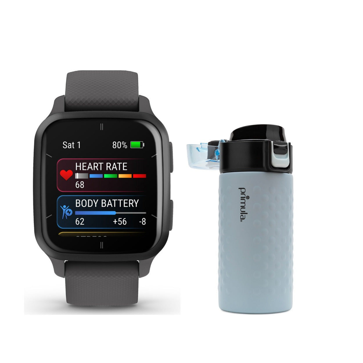 Garmin Venu SQ 2 -Smartwatch (Slate) Bundle with 12-Ounce Stainless Steel Tumbler