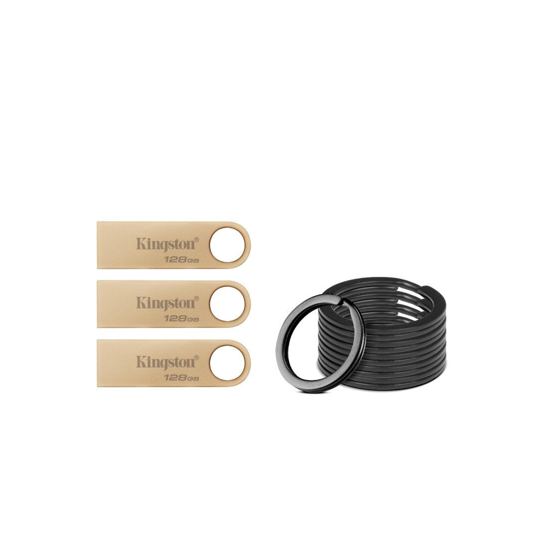 Kingston DataTraveler SE9 G3 USB 3.2 Gen 1 Flash Drive with Gold Casing (128GB) (3-Pack) Bundle