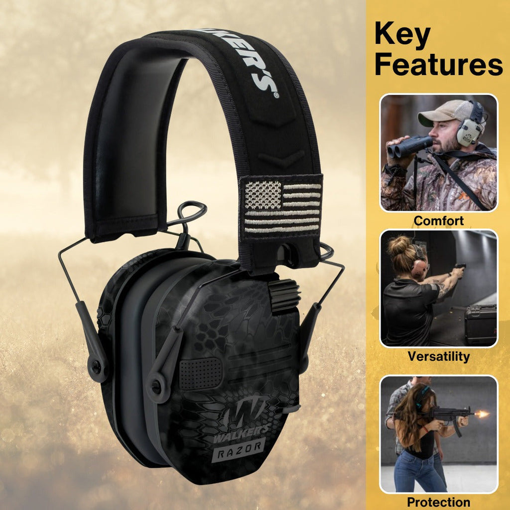 Walkers Razor Patriot Electronic Ear Muffs (Kryptek Camo) Bundle