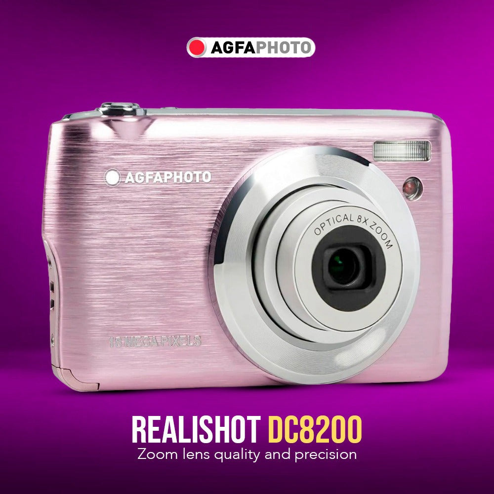 Agfa Photo DC8200 Compact Digital Camera (Pink) with Camera Case (Black and Galaxy Blue) Bundle