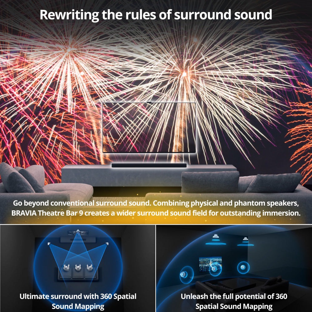 Sony HT-A9000 BRAVIA Theater Bar 9 with Dolby Atmos with Sony SA-RS5 Wireless Rear Speakers with Built-in Battery and Sony SASW5 300W Wireless Subwoofer bundle