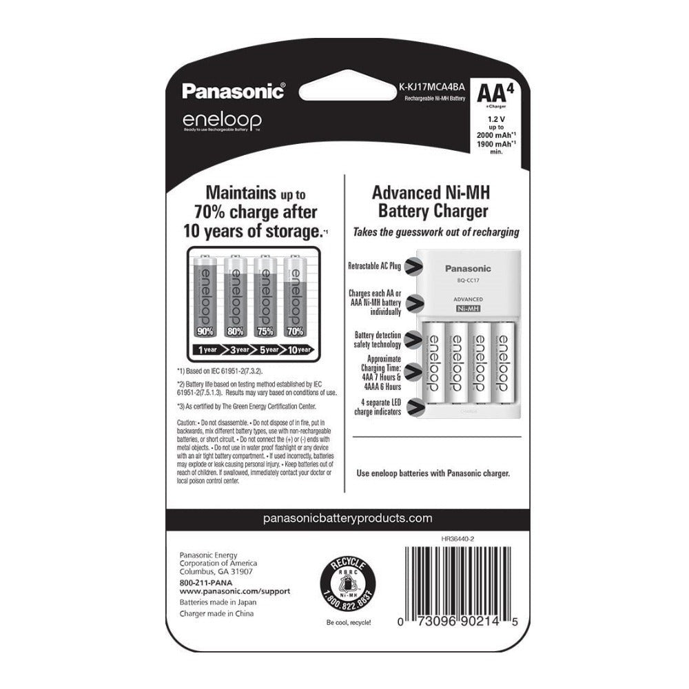 Panasonic Eneloop Rechargeable AA Ni-MH Batteries (4-Pack) with Charger