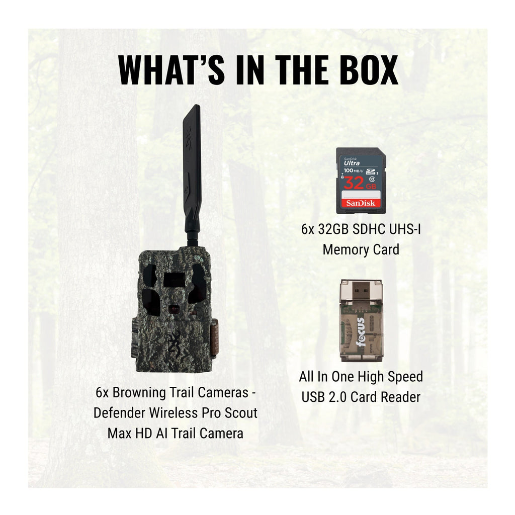 Browning Trail Cameras - Defender Wireless Pro Scout Max HD AI (6-Pack) Bundle