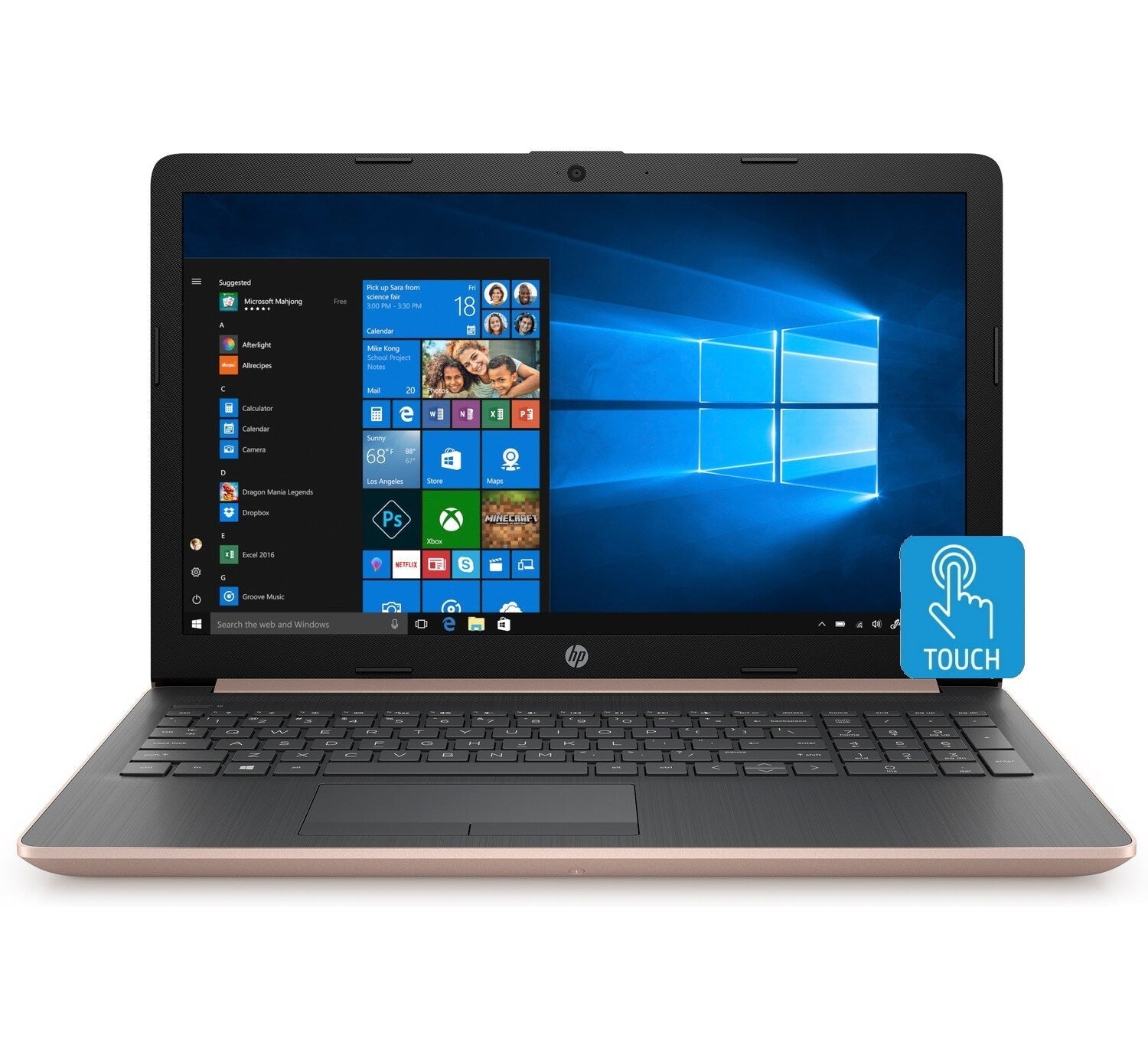 HP Laptop 15, 15.6" HD Touch, AMD Ryzen 5 Pro 3500U, 12GB RAM, 1TB HDD, Microsoft 365 Personal 1-Year (Pale Rose Gold) (Certified Refurbished)