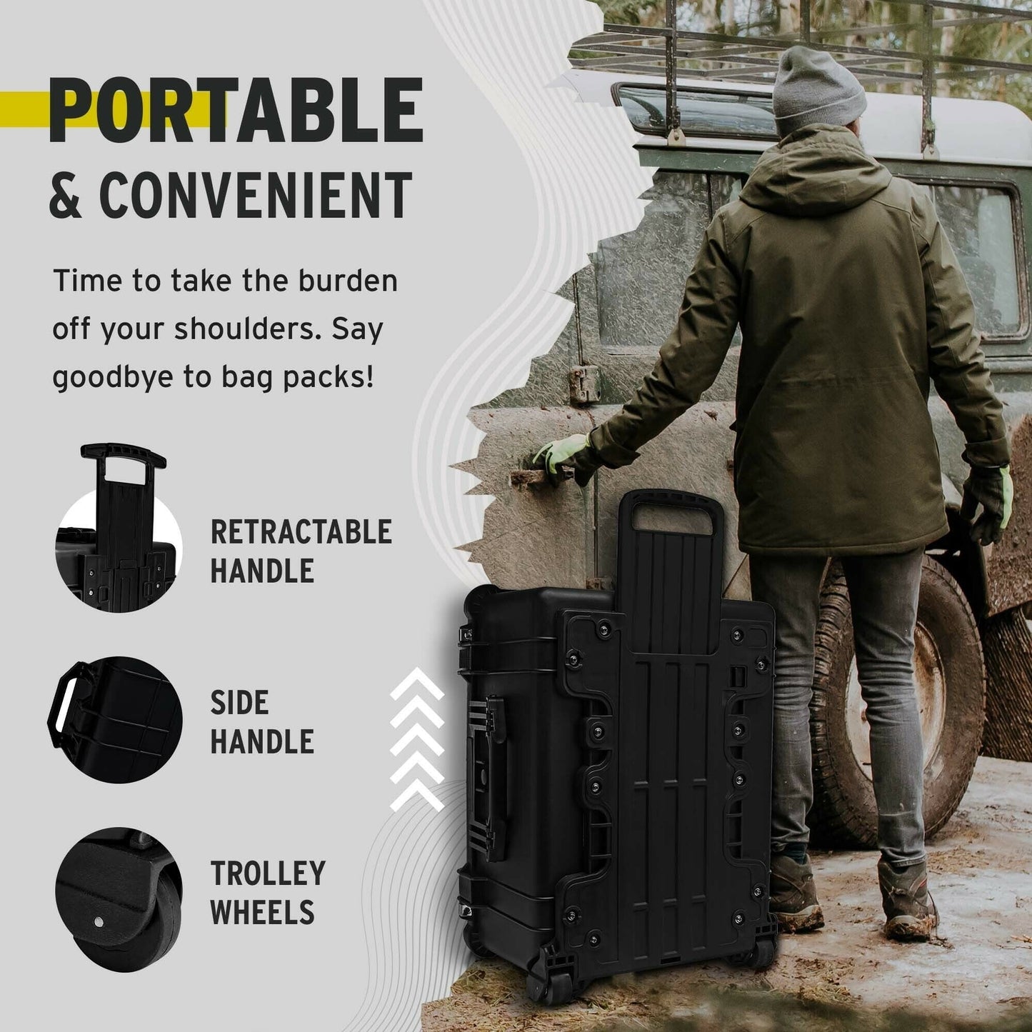 Koah Weatherproof Wheeled Hard Case with Customizable Foam (25 x 20 x 12 Inch)