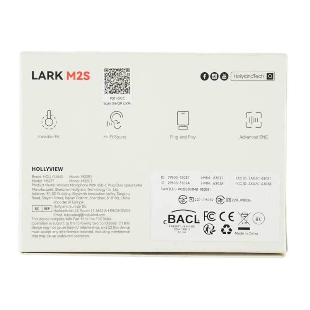 Hollyland LARK M2S DUO Wireless Combo Microphone System (2.4 GHz, Space Gray)
