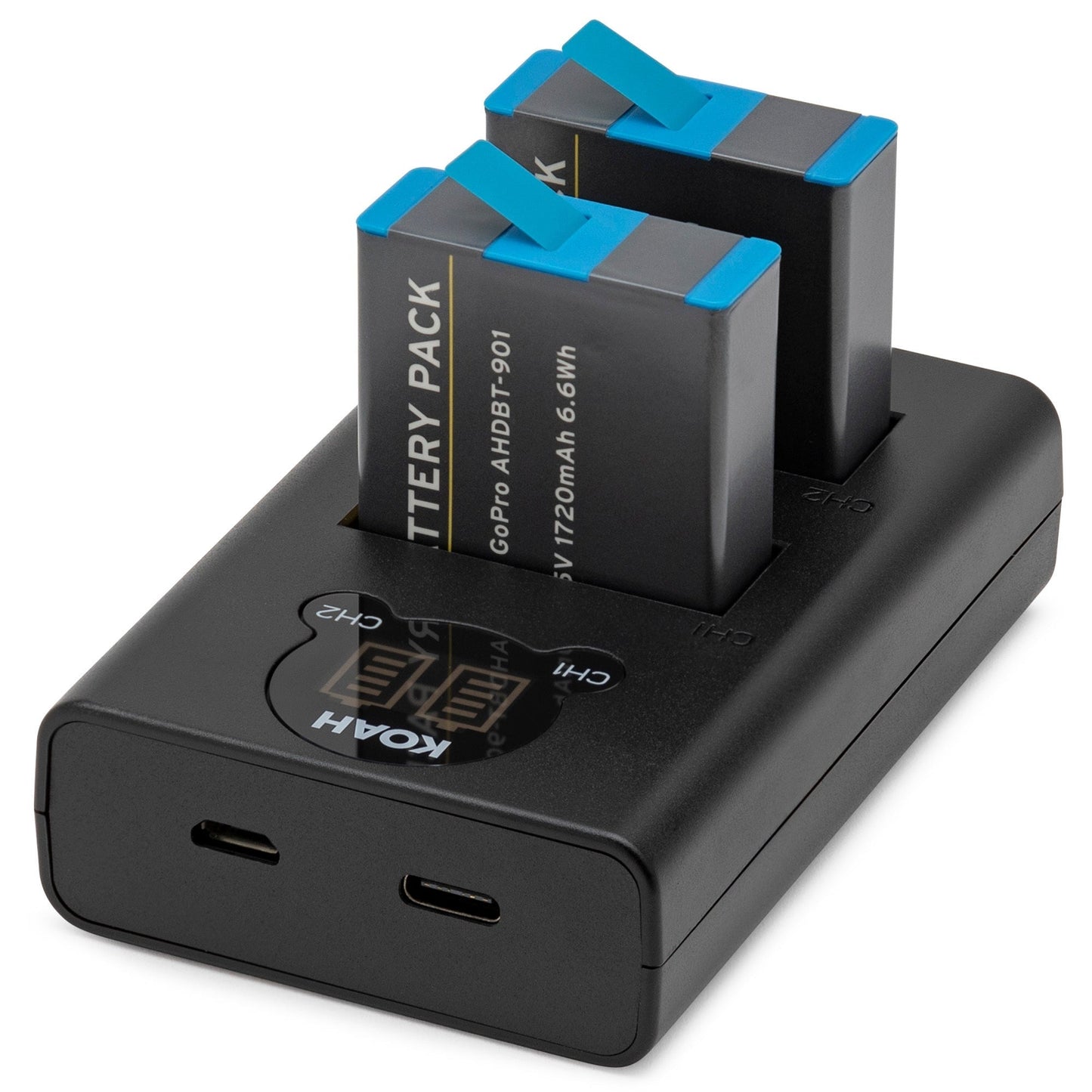 Koah Dual Battery LCD Charger and 2-Pack Battery Kit for GoPro HERO10/9 Black