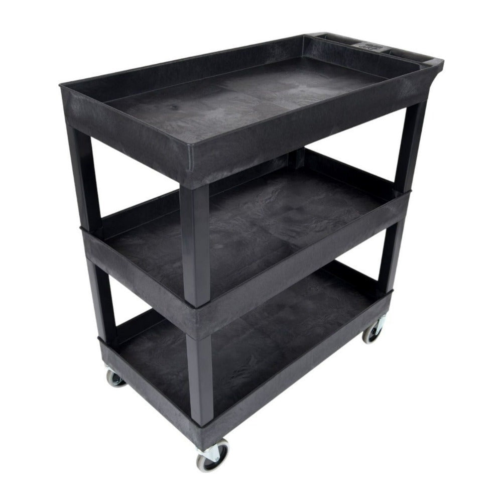 Luxor EC111-B 32 x 18-Inch Three-Shelf Polyethylene Plastic Utility Cart with Handle (Black)