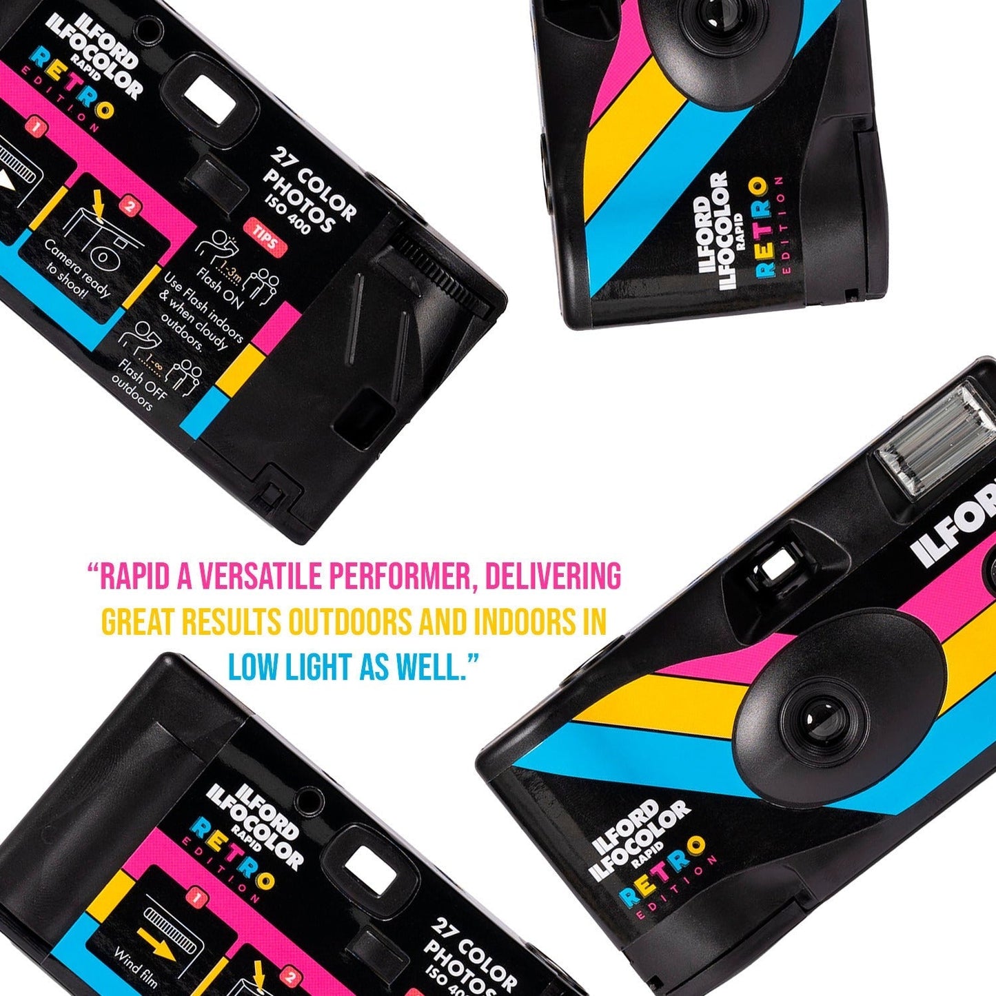 Ilford Ilfocolor Rapid Retro Single Use Camera with 31mm Optical Lens (Black, 5-Pack) Bundle