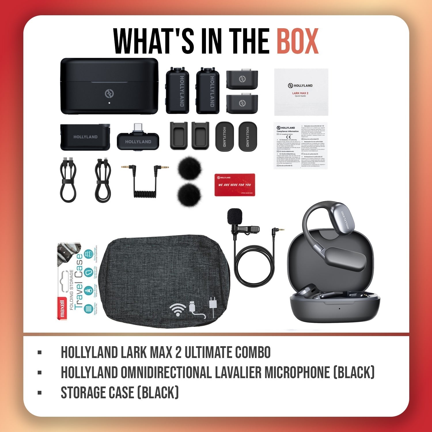 Hollyland LARK MAX 2 Ultimate Combo Wireless Microphone System (Gray) Bundle